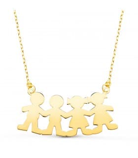 Collier personnalisable silhouette 2 garçons et 2 filles Or 18K