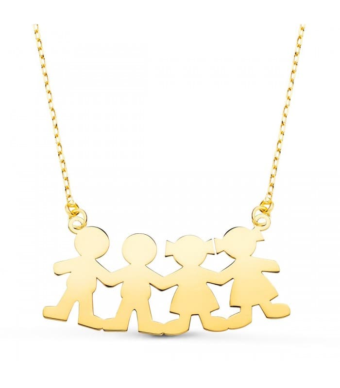 Collar personalizado silueta 2 niños y 2 niñas Oro 18K colgante mamá, regalos para el día de la madre