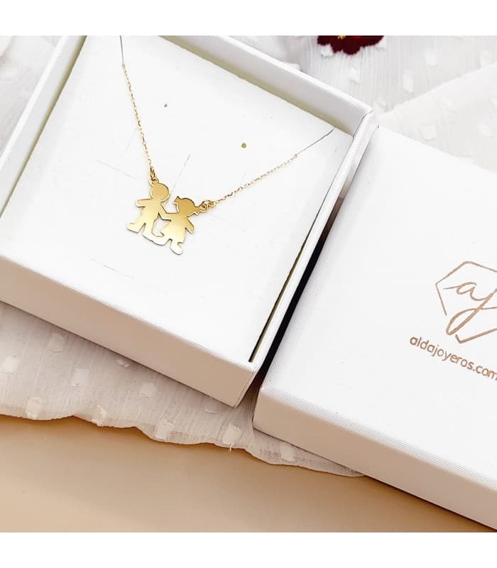 Collar personalizado silueta niño y niña Oro 18K colgante mama, regalos para el dia de la madre