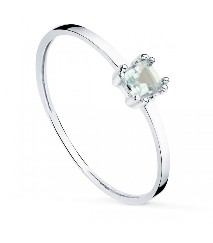 Damenring aus 750er Weißgold mit blauem Topas im Princess-Schliff, elegantes Design