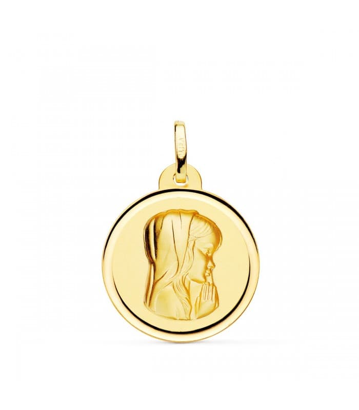 Medalla 18kt 20mm Virgen Niña Rezando Bisel