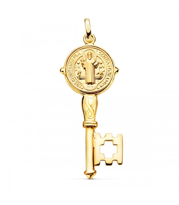 Médaille religieuse Saint Benoît. Pendentif Saint Benoît. Or jaune 18 carats. Pendentif homme