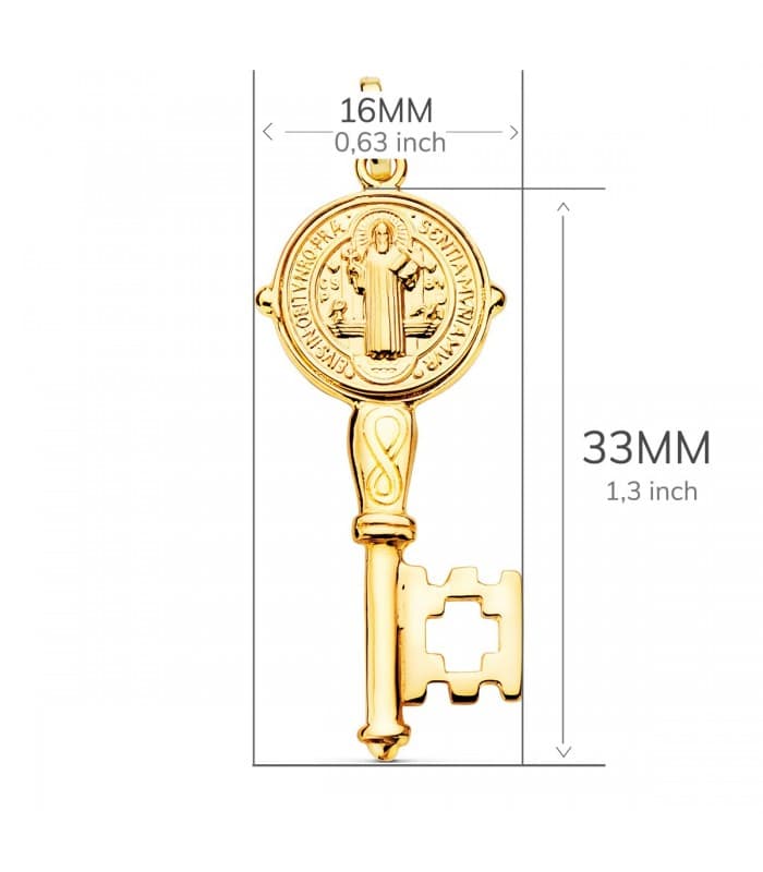 Ciondolo San Benedetto Monaco Chiave Oro 18K medaglia medaglione acquistare ciondoli per uomo in oro giallo