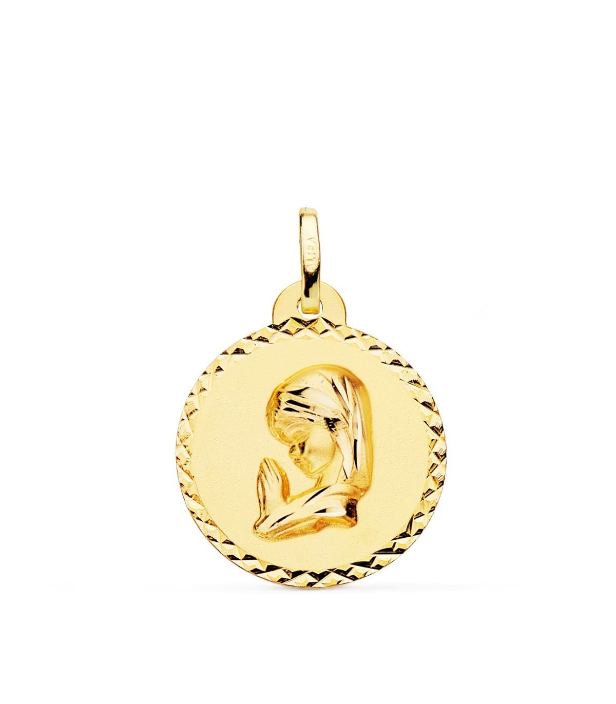 Medalla Virgen niña rezando 18K Talla 20mm comprar regalos para la comunión joyería online