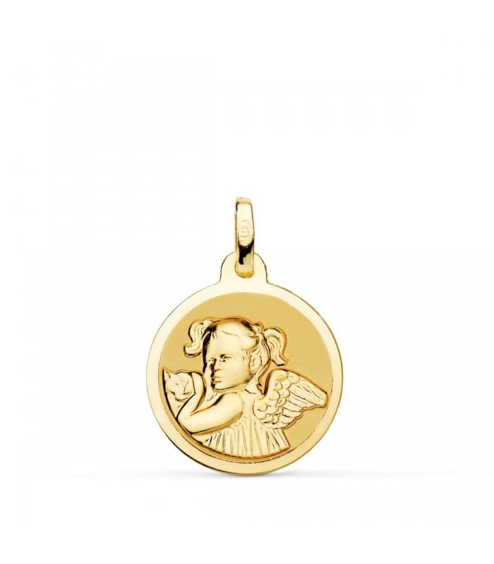 Medalla Niña Ángel Oro 18K 18mm Brillo