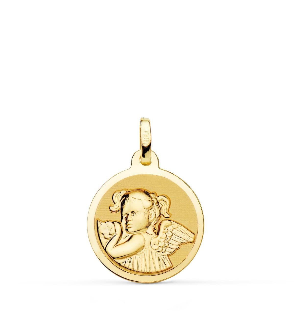 Medalla Niña Ángel Oro 18K 18mm Brillo