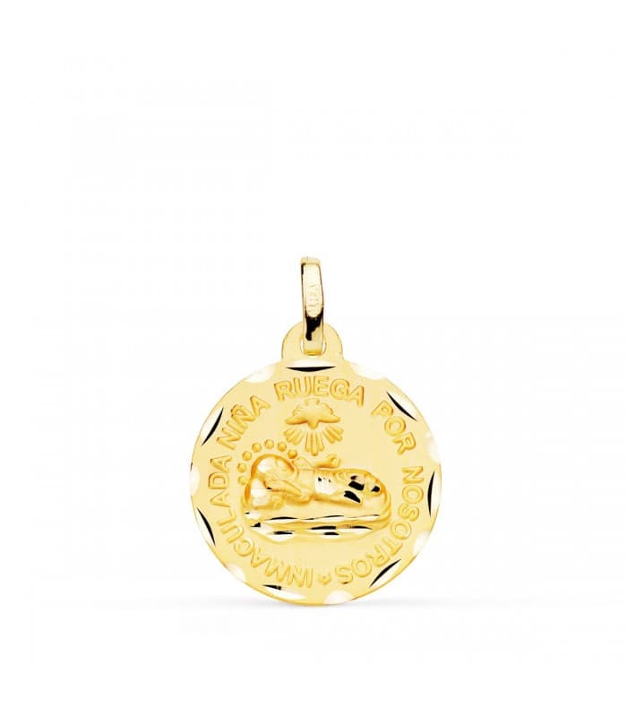 Médaille Vierge Or 18K 18MM Facetté Enfant