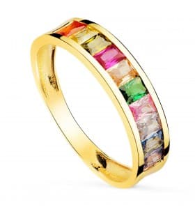 Ring mit farbigen Steinen, Zirkonia, Regenbogen-Design aus 18K 750er Gelbgold