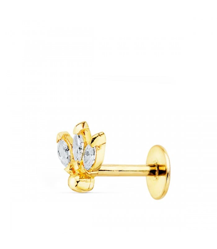 Pendiente piercing Oro Amarillo 18K Marquis mini piercing en oreja tragus helix conch daith