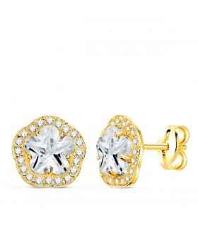 Orecchini in oro giallo Celia 18 Kt, orecchini da donna con pietre, forma di fiore.