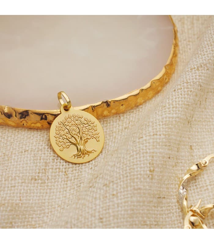 Médaille Arbre de Vie, pendentif avec gravure au dos, médaille rond 18 mm