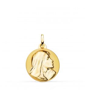 Medalla Virgen María Francesa Oro 18K 18mm Brillo | colección de medallas religiosas