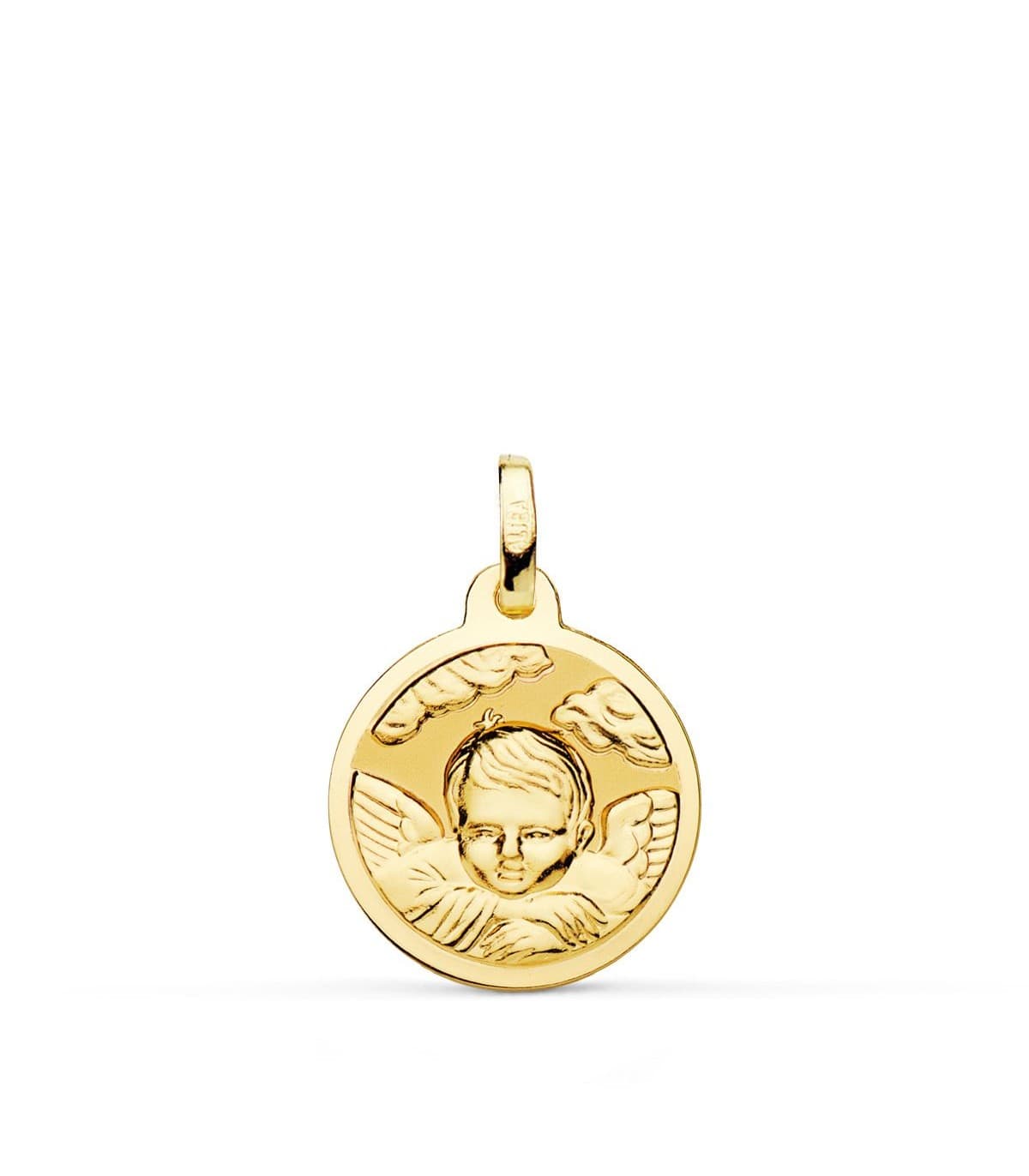 Medalla Ángel Nube Oro 18K 16mm Brillo | colgantes personalizados, medallas religiosas