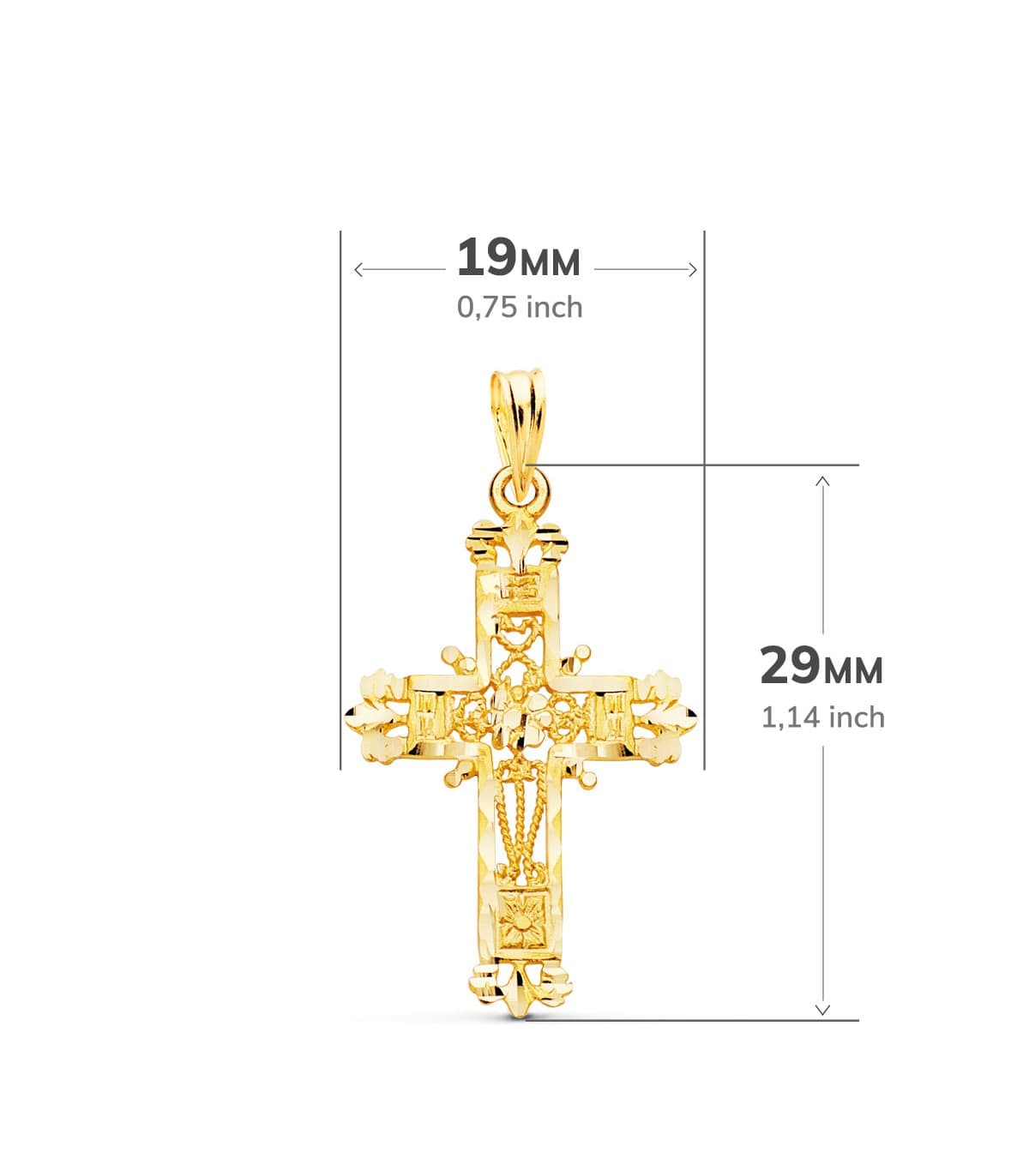 Cruz Filigrana Oro Amarillo 18K 29 mm | joyas online de oro de ley