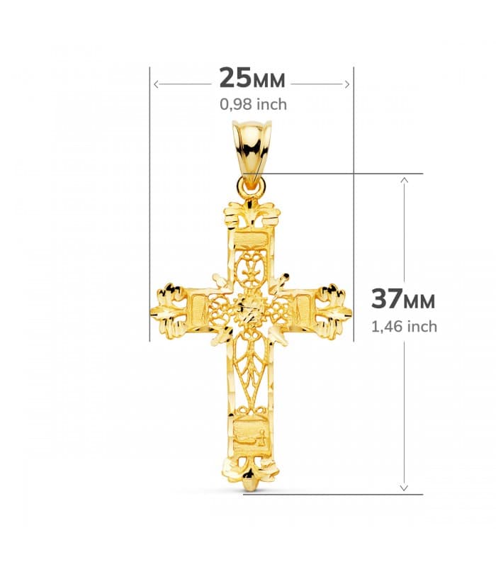 Croix Filigrane Or Jaune 18K 35 mm