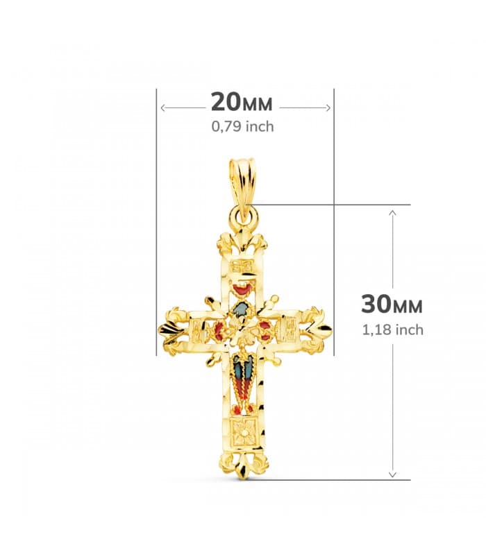 Croce smaltata 30 mm, lavorata in filigrana in oro giallo 750‰ | acquista gioielli online