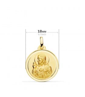 Escapulario Montserrat y Corazón de Jesús Oro 18K 18mm Bisel | colgante, medalla religiosa | joyas on line