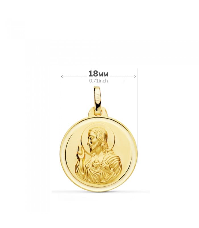 Escapulario Montserrat y Corazón de Jesús Oro 18K 18mm Bisel | colgante, medalla religiosa | joyas on line
