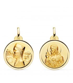 Escapulario Montserrat y Corazón de Jesús Oro 18K 20mm Bisel | colgante, medalla religiosa | joyas on line