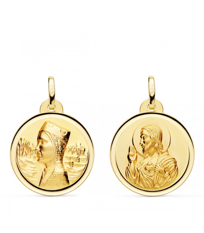 Escapulario Montserrat y Corazón de Jesús Oro 18K 20mm Bisel | colgante, medalla religiosa | joyas on line