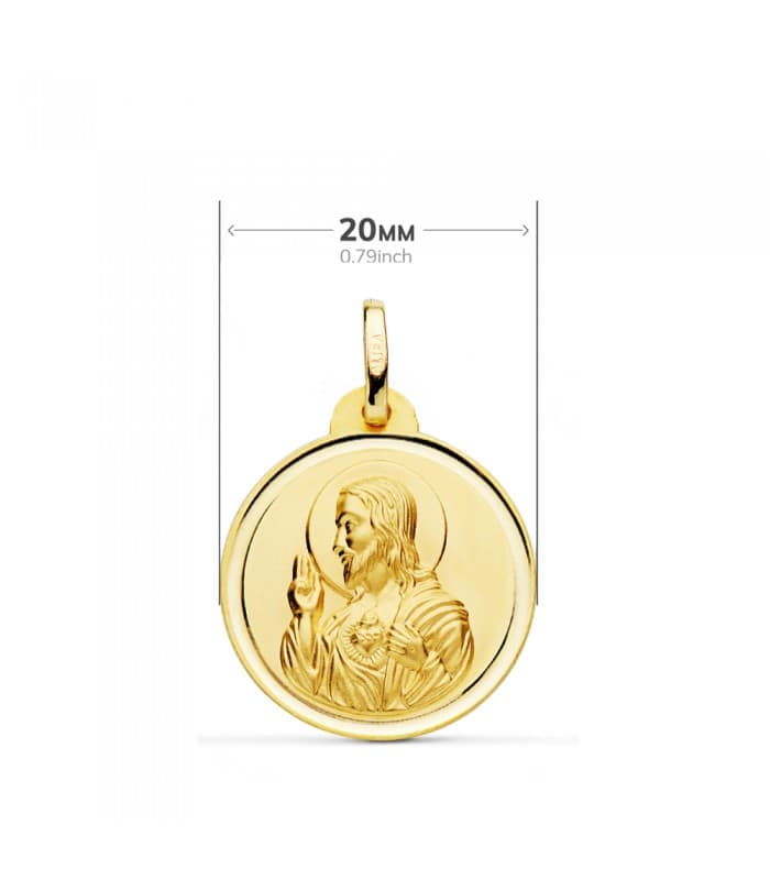 Médaille scapulaire Notre Dame Montserrat et Sacré Coeur de Jésus 18 carats or jaune