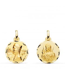 Escapulario Montserrat y Corazón de Jesús Oro 18K 16 mm | colgante, medalla religiosa | joyas on line