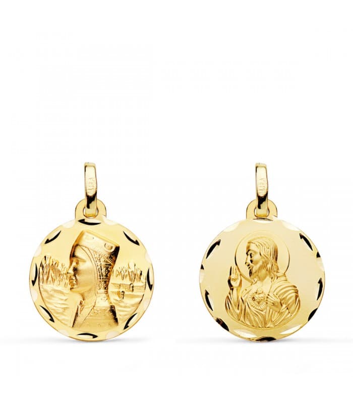 Médaille scapulaire Notre Dame de Montserrat et Sacré Coeur de Jésus | Bijou en or 18 carats