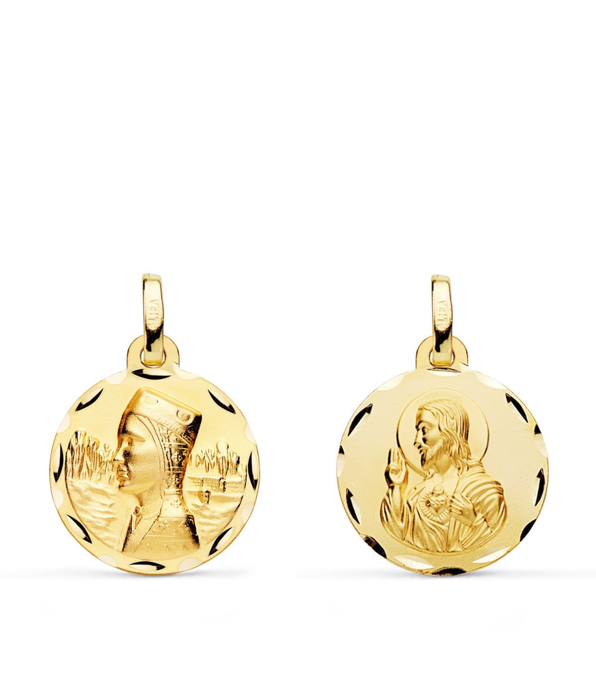 Médaille scapulaire Notre Dame de Montserrat et Sacré Coeur de Jésus | Bijou en or 18 carats