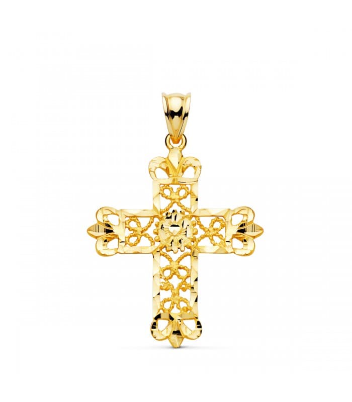 Cruz Filigrana Oro Amarillo 18K 35 mm | joyas online de oro de ley | colgante con cruz