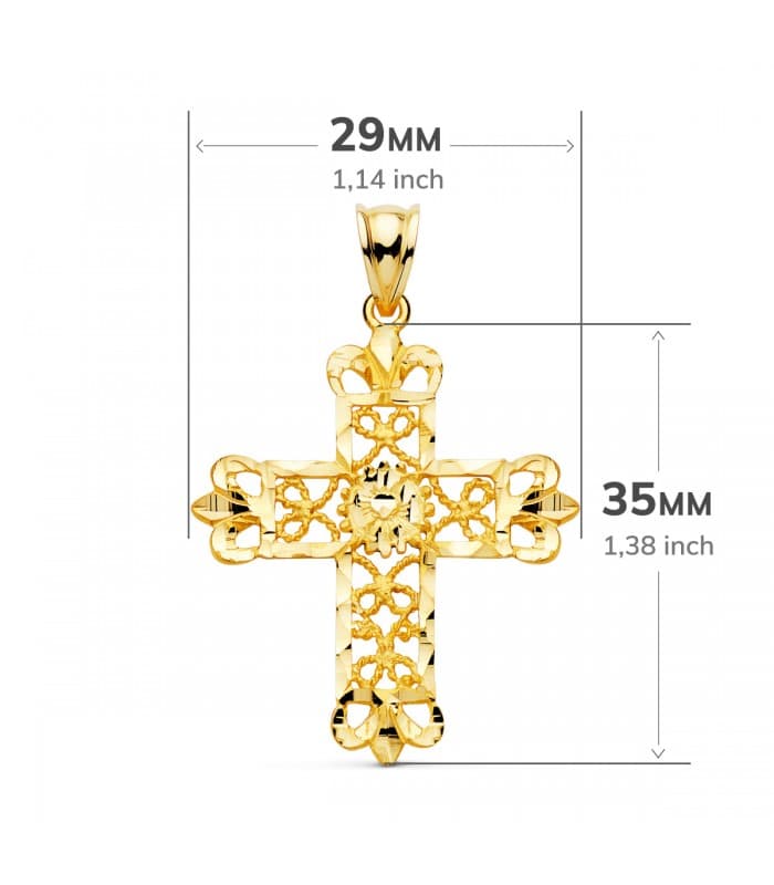 Ciondolo Croce con lavorazione a filigrana, oro giallo 18kt 35 mm | Collana con croce