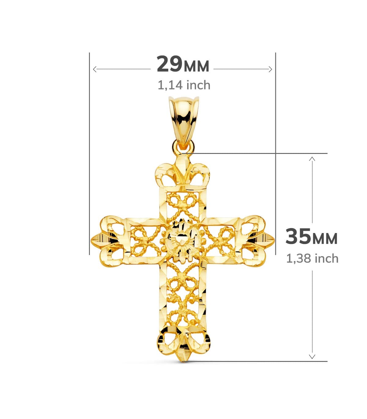 Ciondolo Croce con lavorazione a filigrana, oro giallo 18kt 35 mm | Collana con croce