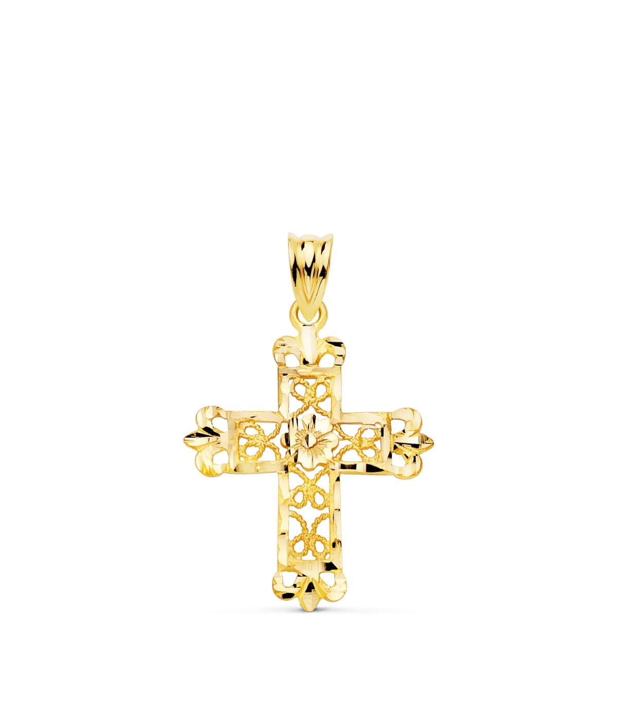 Ciondolo Croce con lavorazione a filigrana, oro giallo 18kt 27 mm | Collana con croce