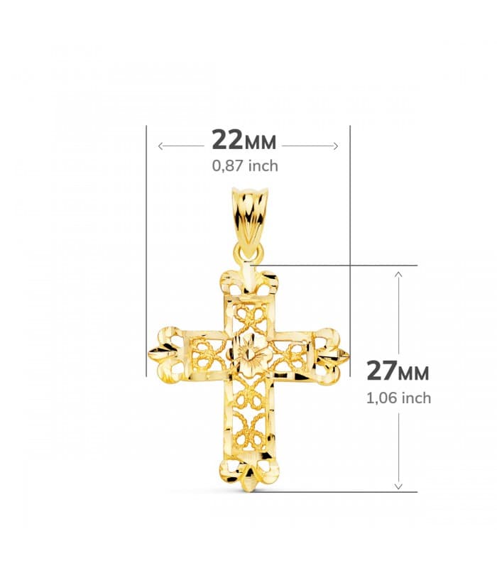 Ciondolo Croce con lavorazione a filigrana, oro giallo 18kt 27 mm | Collana con croce