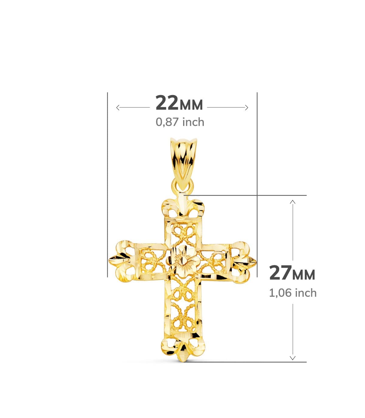 Ciondolo Croce con lavorazione a filigrana, oro giallo 18kt 27 mm | Collana con croce