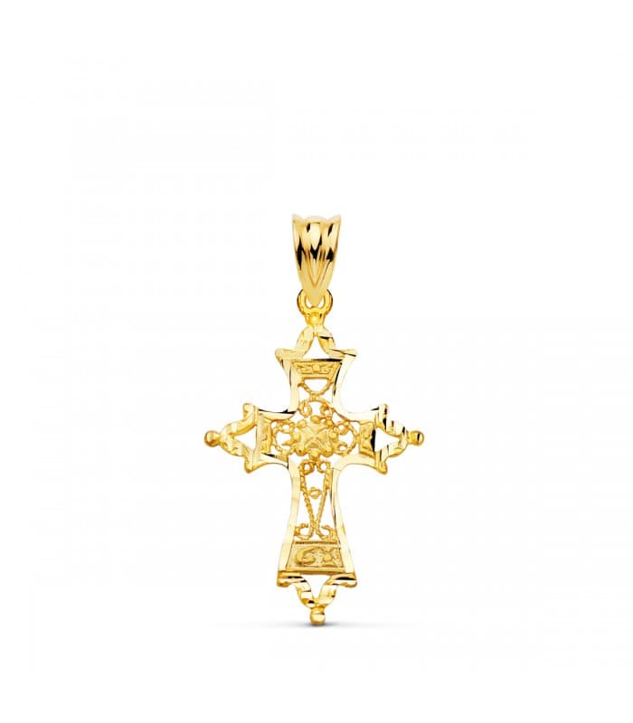 Pendentif Or 18K Croix Filigrane 30 mm