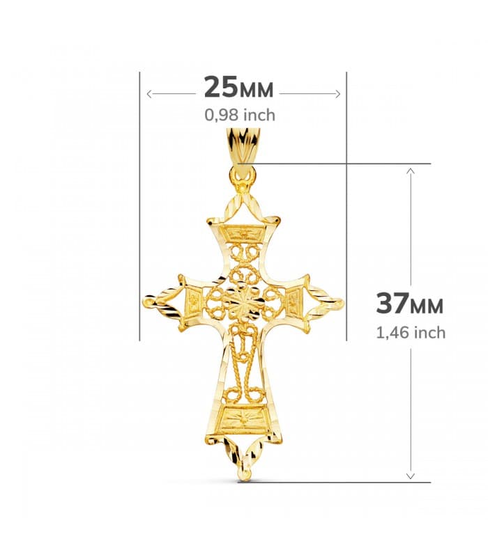 Colgante Oro 18 Kilates Cruz Filigrana 37 mm | joyas online de oro de ley | colgante con cruz