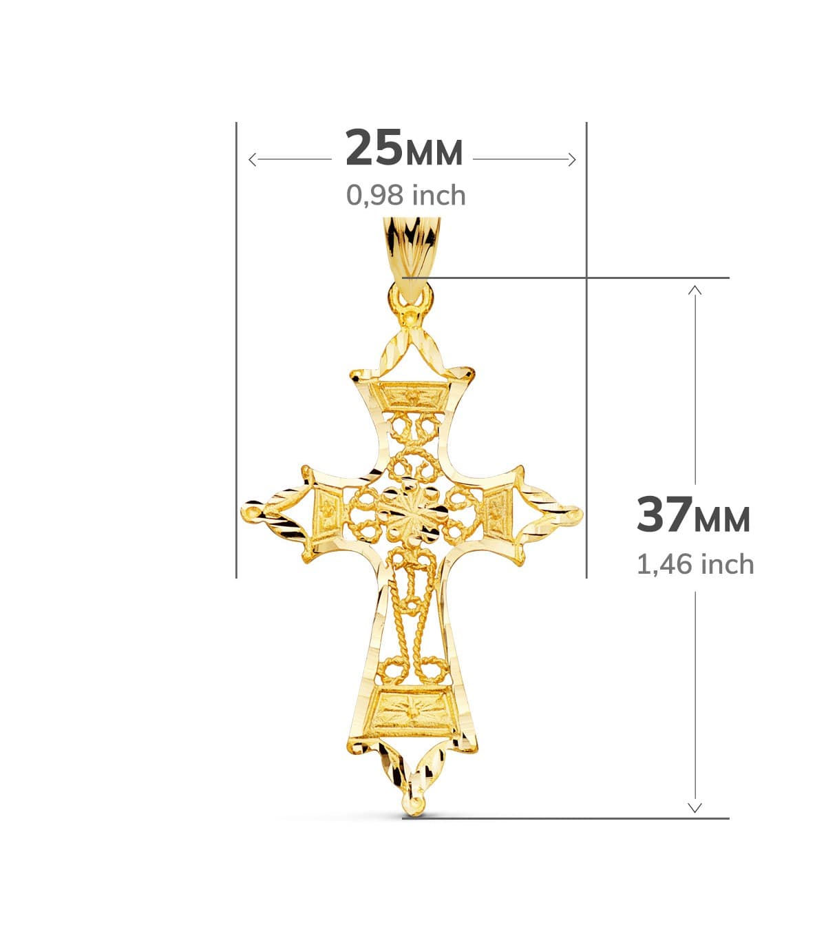 Colgante Oro 18 Kilates Cruz Filigrana 37 mm | joyas online de oro de ley | colgante con cruz