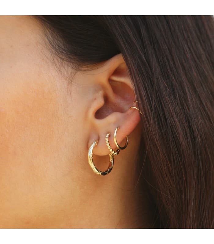 Orecchini a cerchio a palline oro giallo 18 carati, piercings orecchio donna.