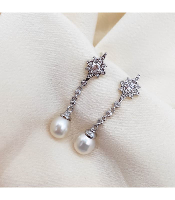 Pendientes Novia Nadine Oro Blanco 18K Perla | pendientes para boda | joyas nupciales