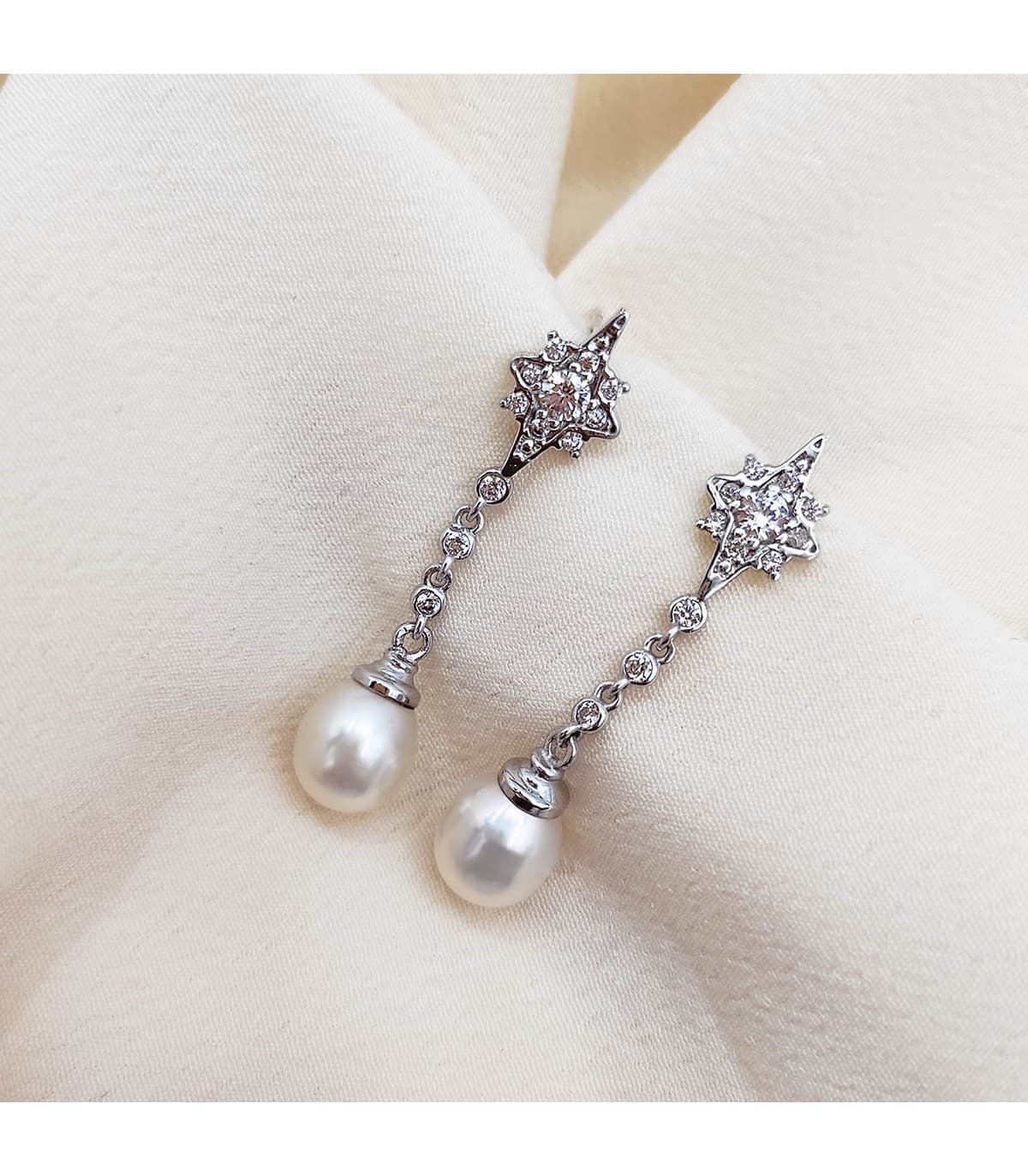 Boucles d'oreilles Mariée Nadine Or Blanc 18K Perle