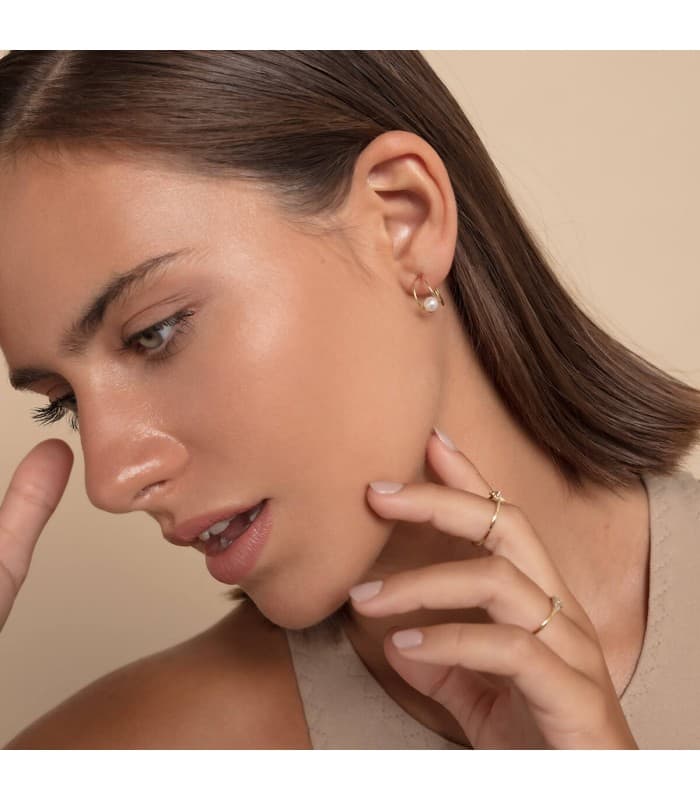 Pendientes Sand Oro 18K Pearl | pendientes de aro con presión | pendientes aros perlas