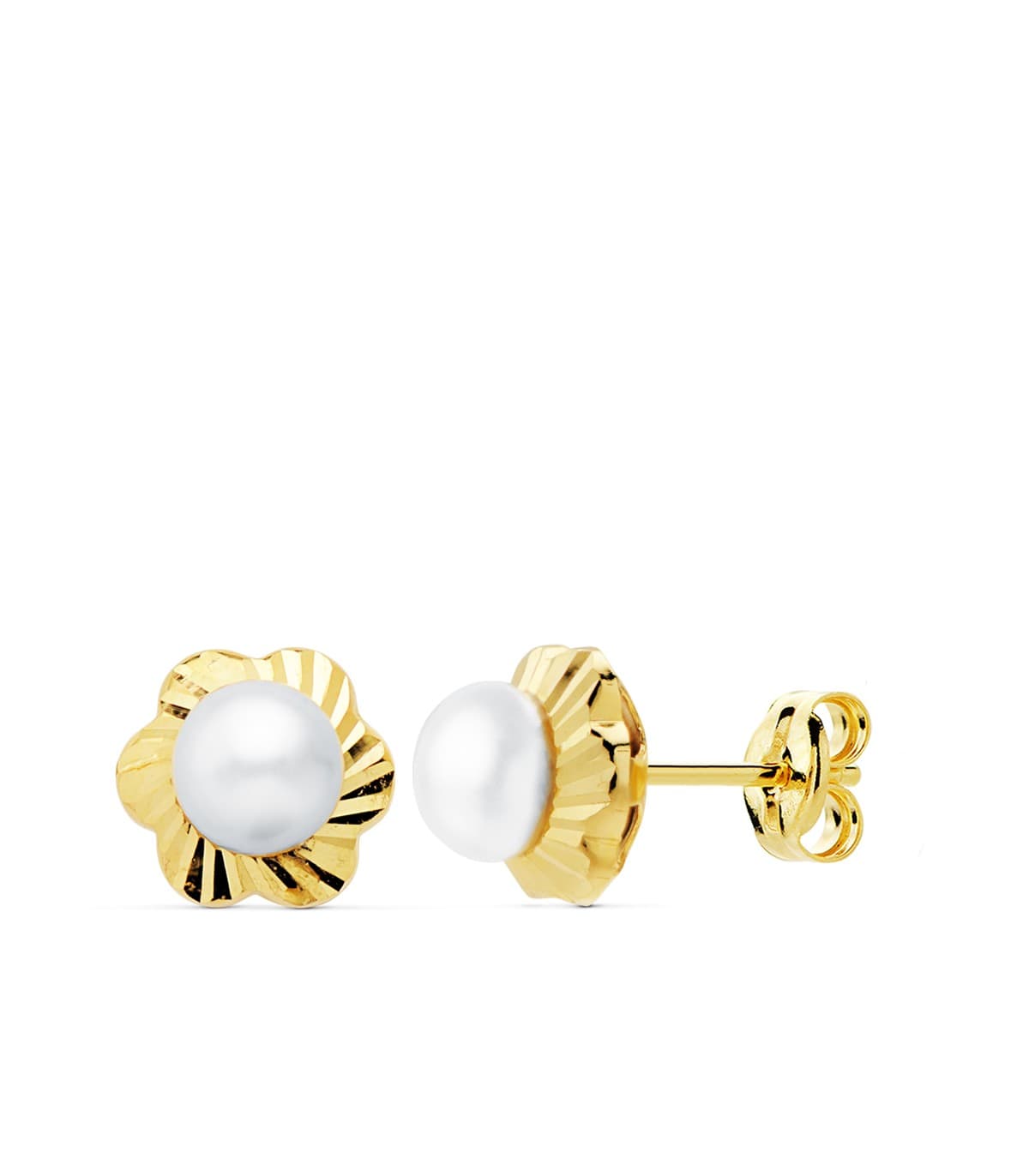 Pendientes Perla cultivada tallados cierre presión Helene Oro Amarillo 18K 7 mm