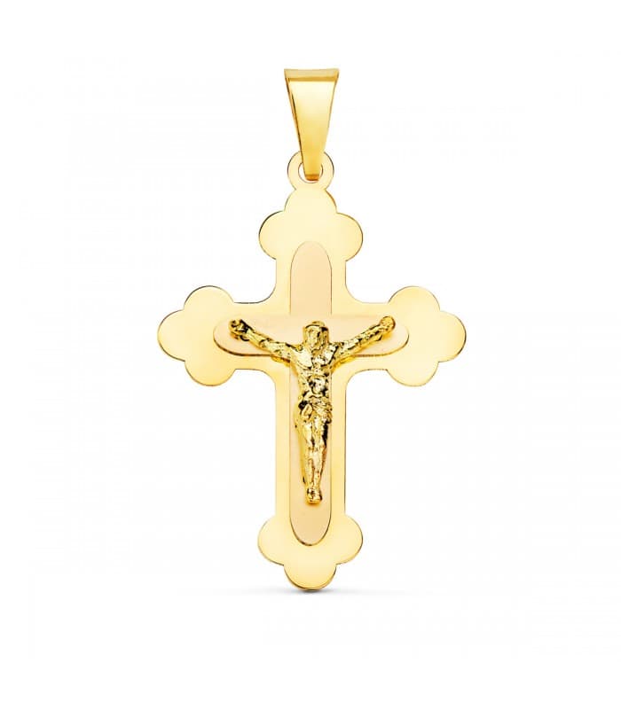 Cruz Cristo Trilobulada Oro Amarillo 18 Kilates 32 mm | colgante crucifijo, cruz para hombre, cruces de oro
