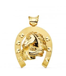 Pendentif Fer à Cheval Chevals Or 18K 50mm