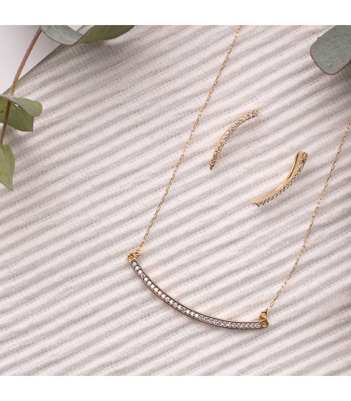 Collar barra | Gargantilla Spark Bar Oro Bicolor 18K 44 + 2cm | collares mujer piedras