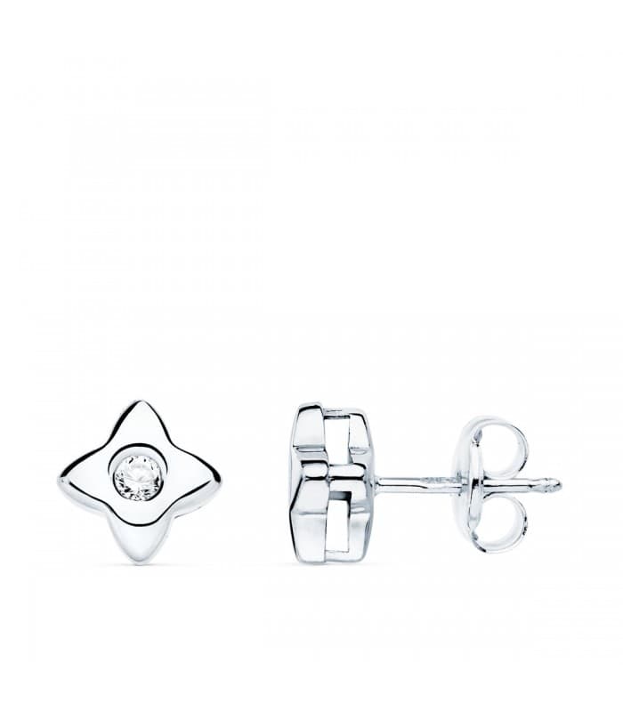 Pendientes Estrella Diamantes 0.100 Qtes. OB 18K | chatón, punto de luz| diamantes rosa de los vientos oro blanco