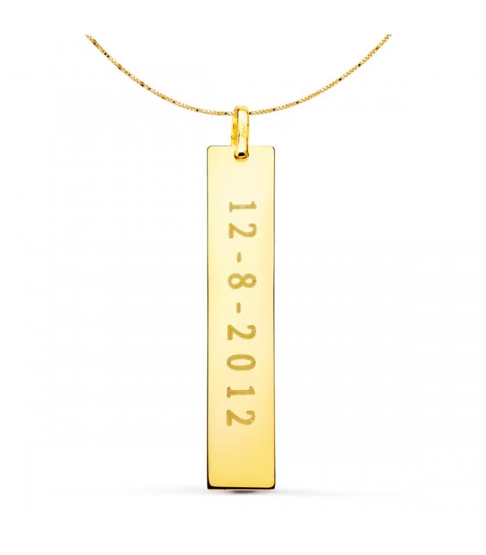 Collar personalizado barra Oro Amarillo 18K | collar con nombre, collar con fecha| comprar online joyas personalizadas