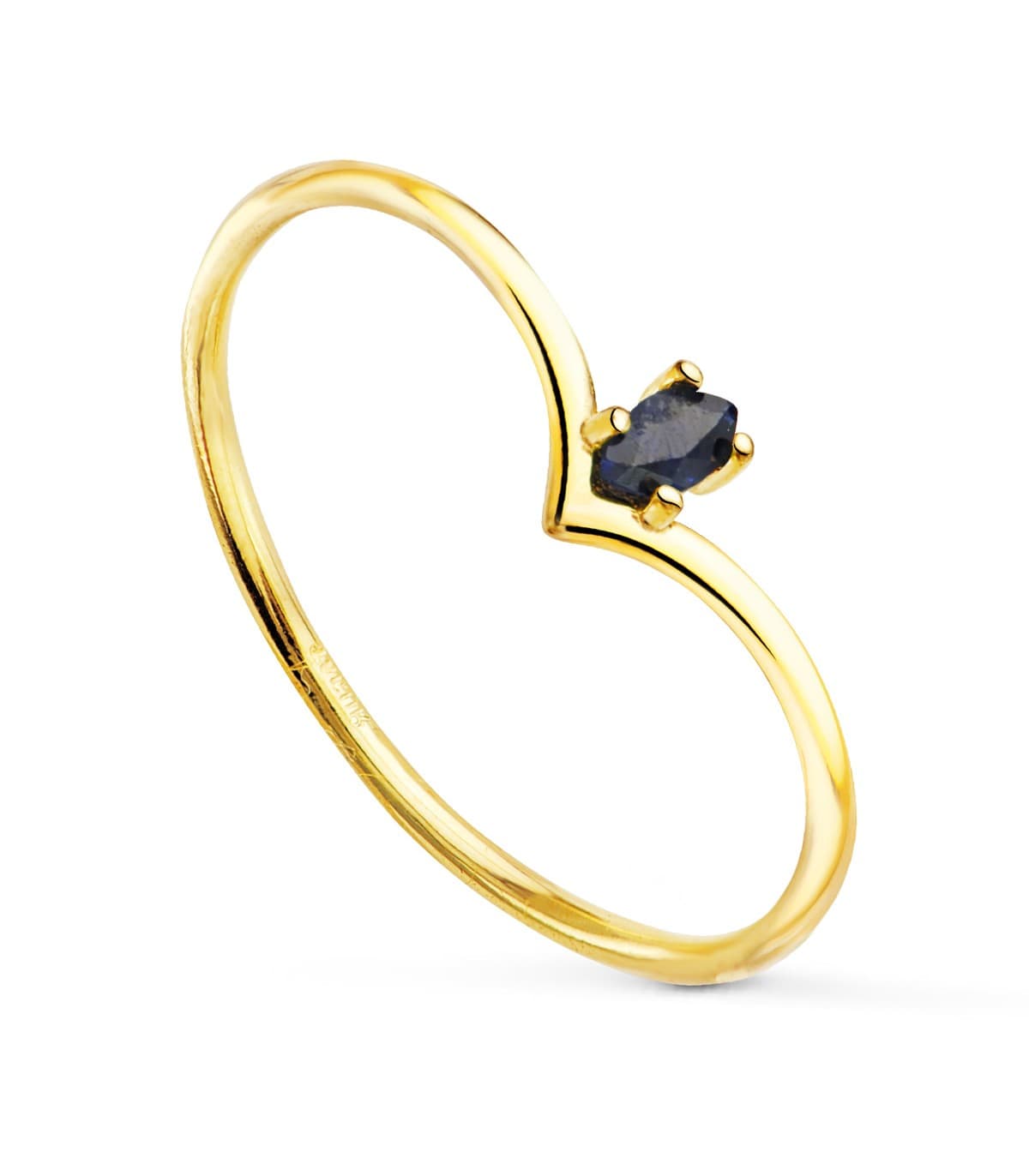 Anello con zaffiro taglio marquise, oro giallo 18 kt, forma in V | Gioielli donna online