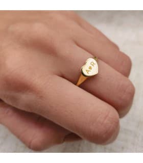Anillo Sello Mujer Corazón Oro 18K - joyas personalizadas - anillo personalizable iniciales
