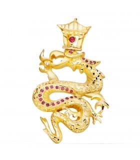 Pendentif homme Dragon Or Jaune 18K Pierres rouges